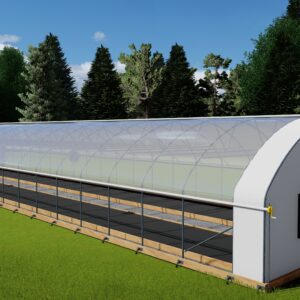 T3 24 x 100 Trinity straight wall greenhouse exterior side angle view